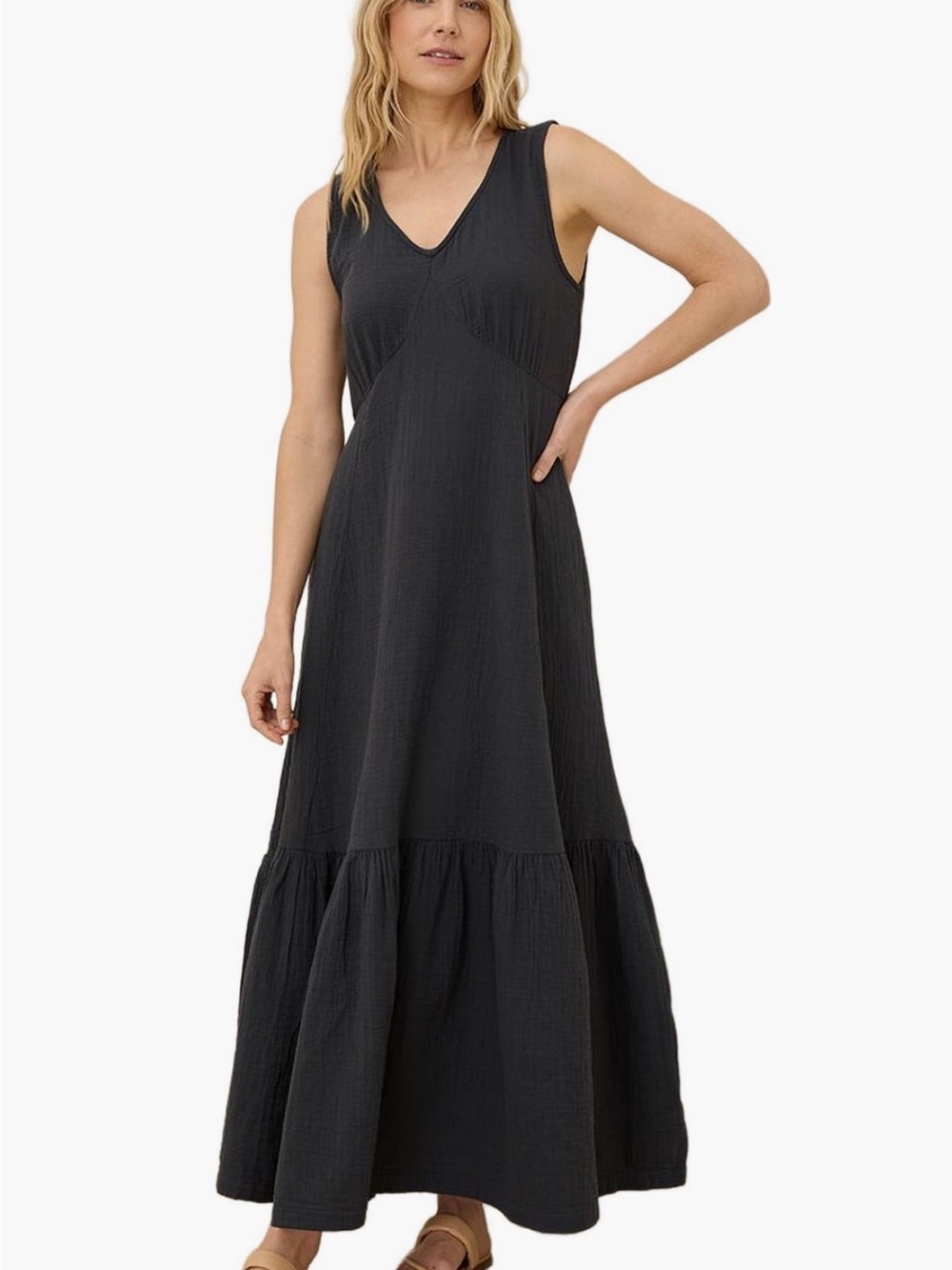 PACT Organic Cotton Double Gauze Beach To Brunch Dress BLACK XXS - Picture 5 of 13